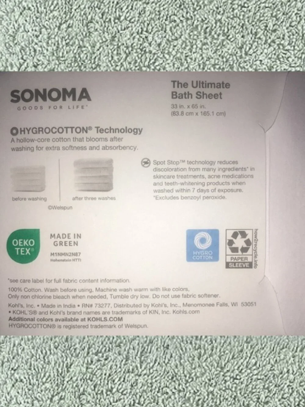 2 new AQUA GREEN Sonoma Ultimate 100% Hygro Cotton 65x33 inch BATH SHEETS